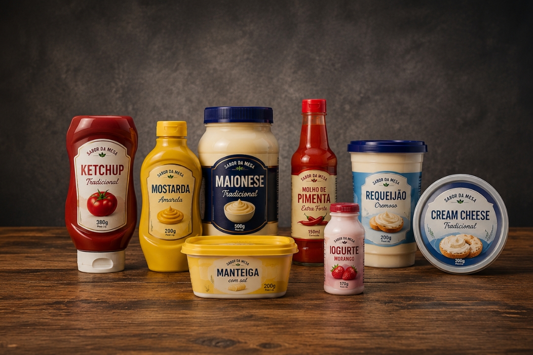 Rótulos adesivos industriais para alimentos, laticínios, cosméticos, higiene, limpeza, bebidas, farmacêutico, automotivo, químico e fertilizantes, com alta definição, durabilidade e desempenho em linha de produção.